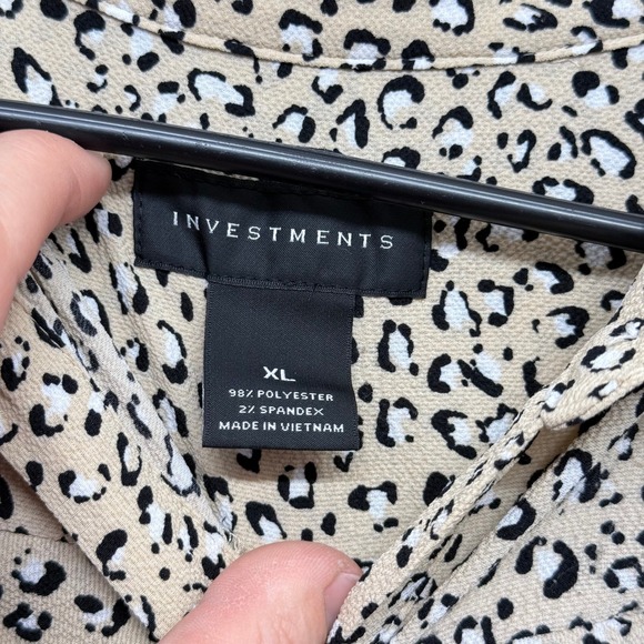 INVESTMENTS Womens XL Leopard Print Button Up Short‎ Sleeve Collared Shirt Top - Picture 2 of 5